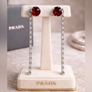❤️PRADA EARRINGS VINTAGE Ruby crystal rare to find like new clip on gorgeous